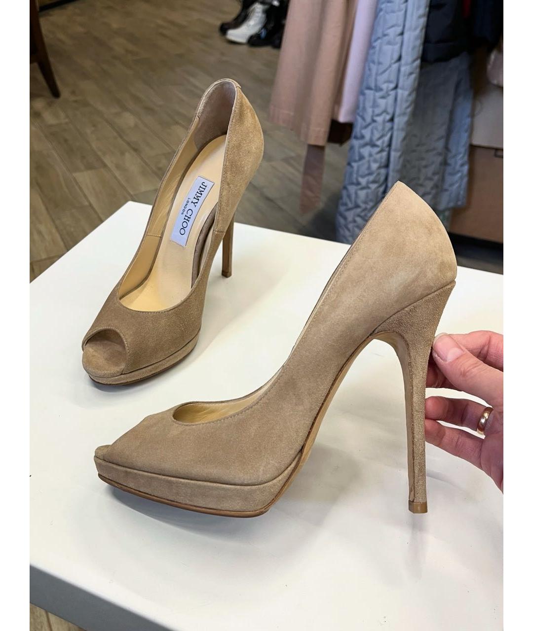 JIMMY CHOO Бежевые замшевые туфли, фото 7