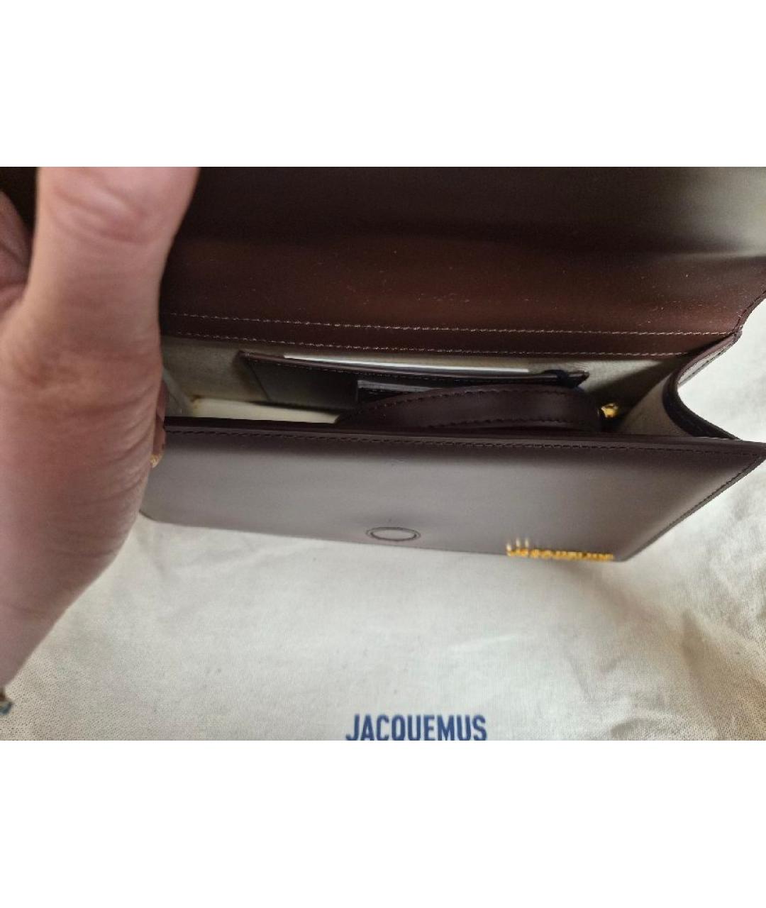 JACQUEMUS Коричневая кожаная сумка с короткими ручками, фото 3