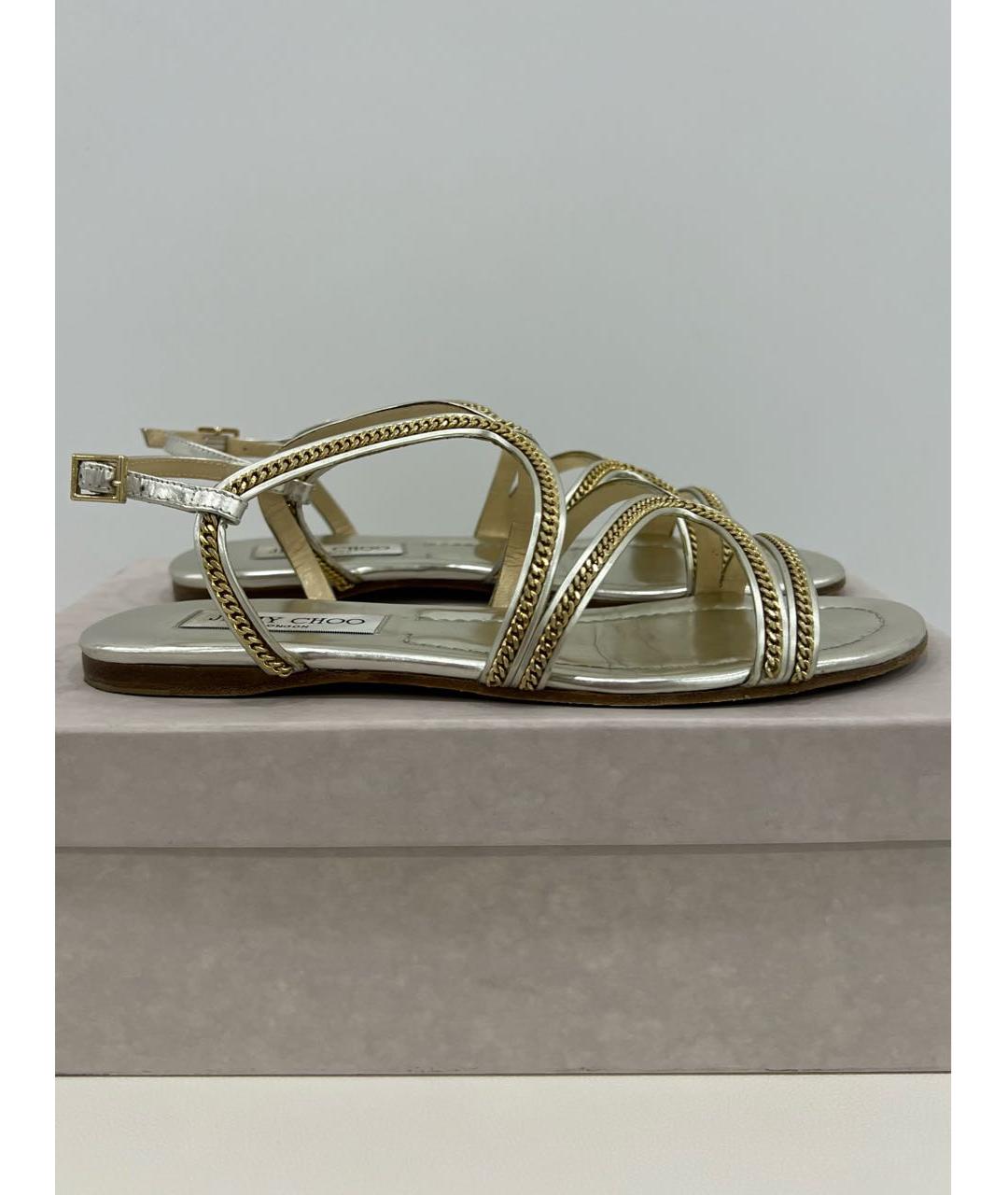 JIMMY CHOO Золотые кожаные сандалии, фото 2