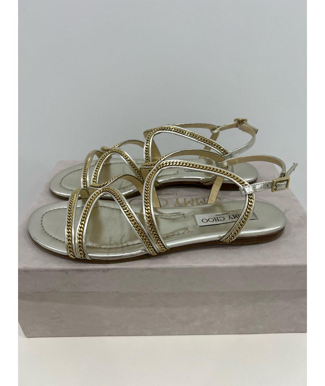 JIMMY CHOO Золотые кожаные сандалии, фото 7