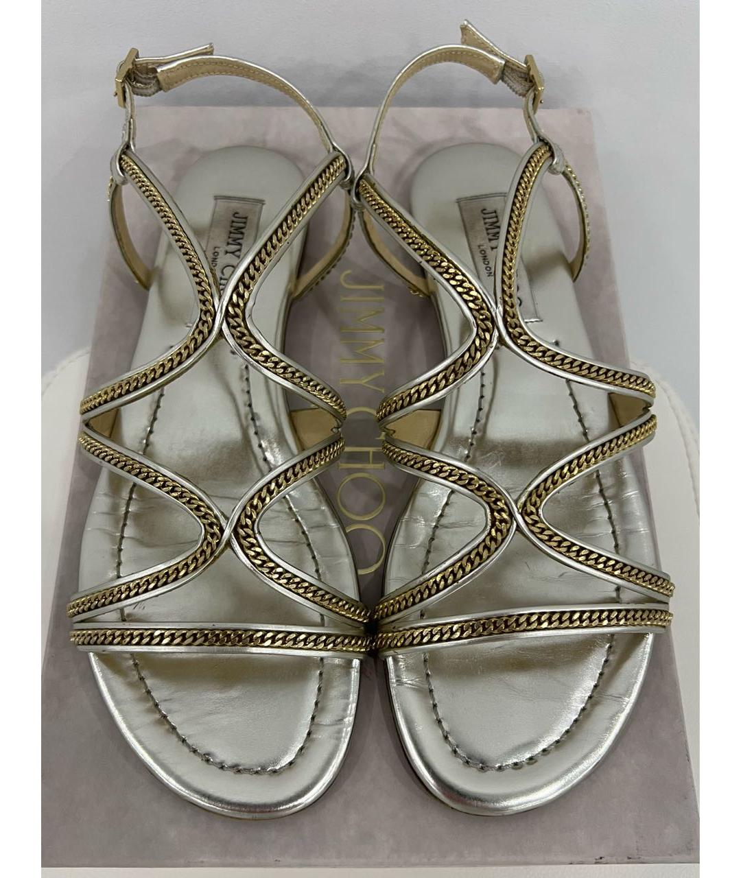 JIMMY CHOO Золотые кожаные сандалии, фото 3