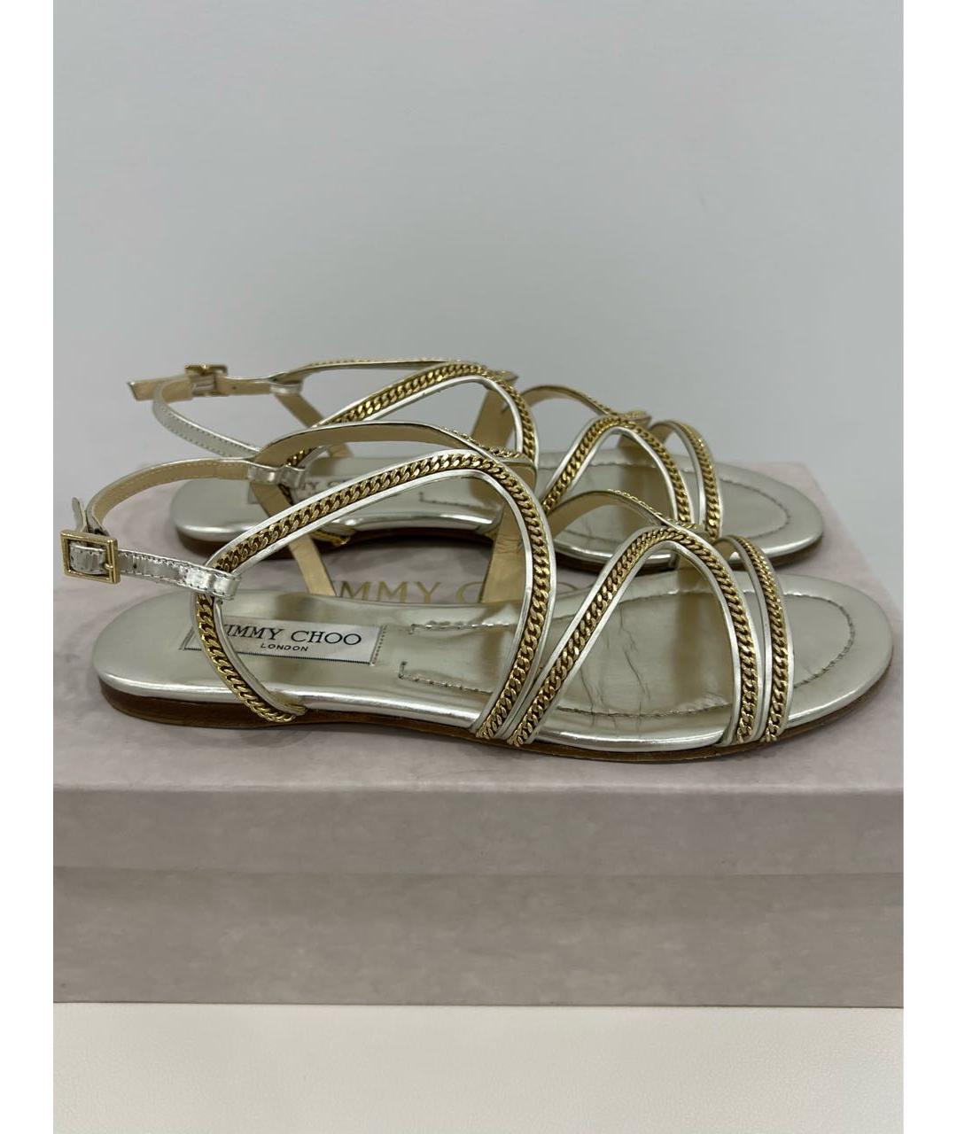 JIMMY CHOO Золотые кожаные сандалии, фото 6