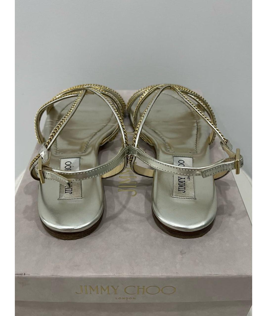 JIMMY CHOO Золотые кожаные сандалии, фото 5