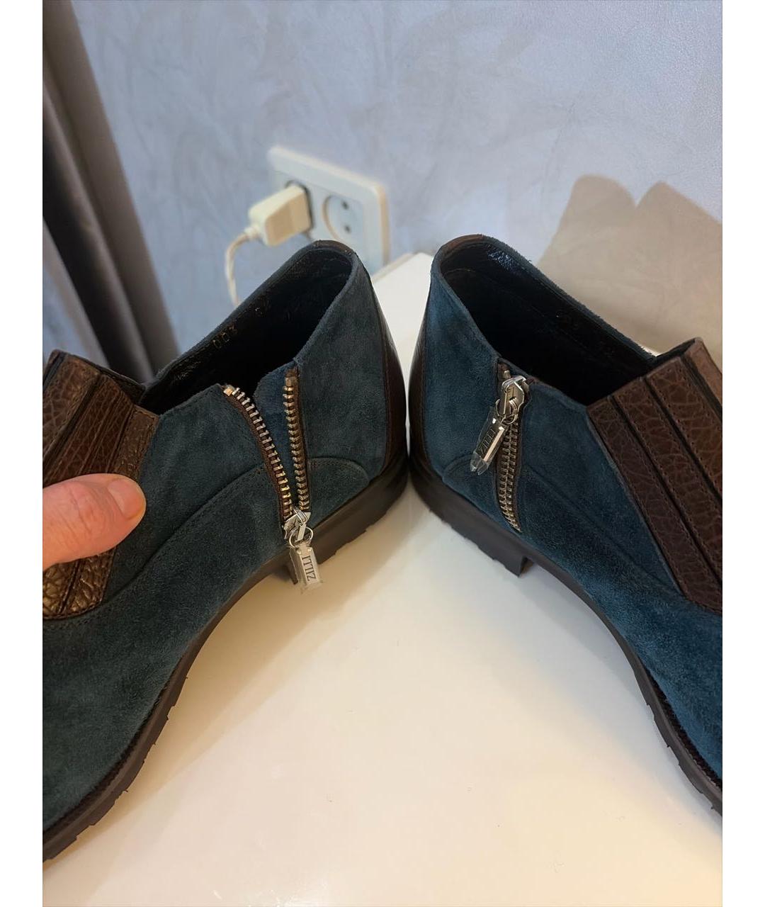 ZILLI Синие замшевые низкие ботинки, фото 7