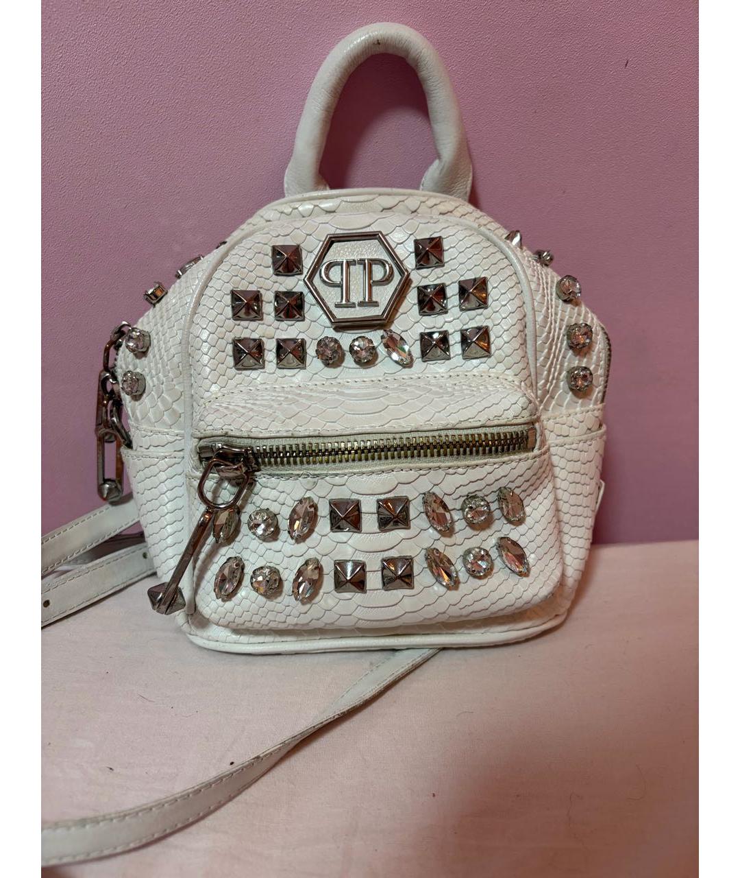 PHILIPP PLEIN Белый кожаный рюкзак, фото 9