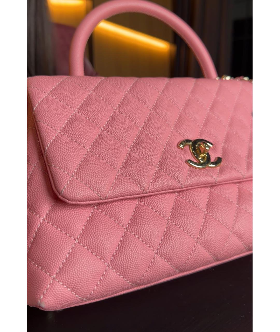 CHANEL Розовая кожаная сумка с короткими ручками, фото 3
