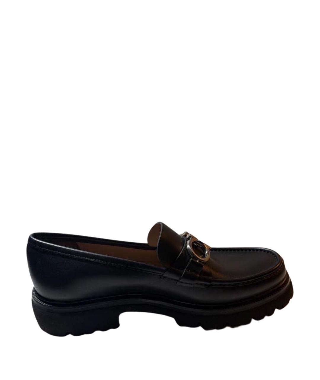 FERRAGAMO Черные кожаные лоферы, фото 1