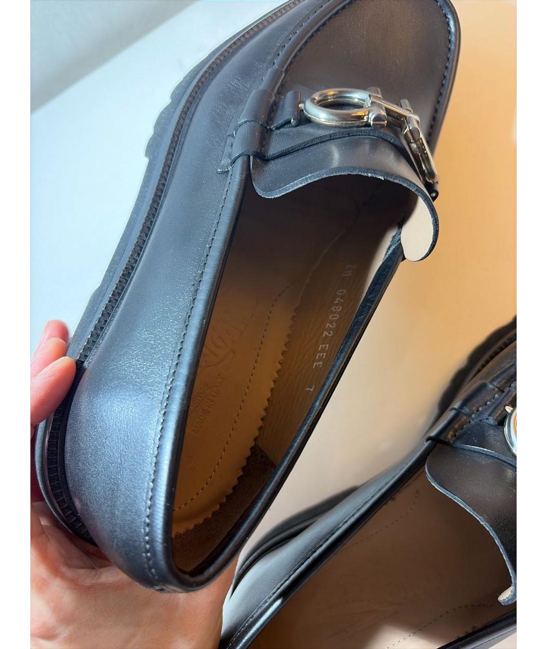 FERRAGAMO Черные кожаные лоферы, фото 5