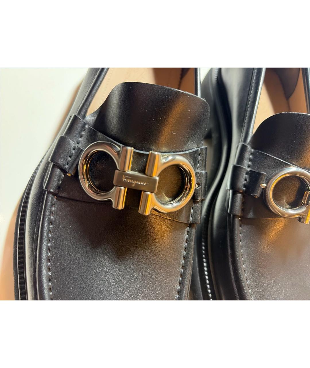 FERRAGAMO Черные кожаные лоферы, фото 8