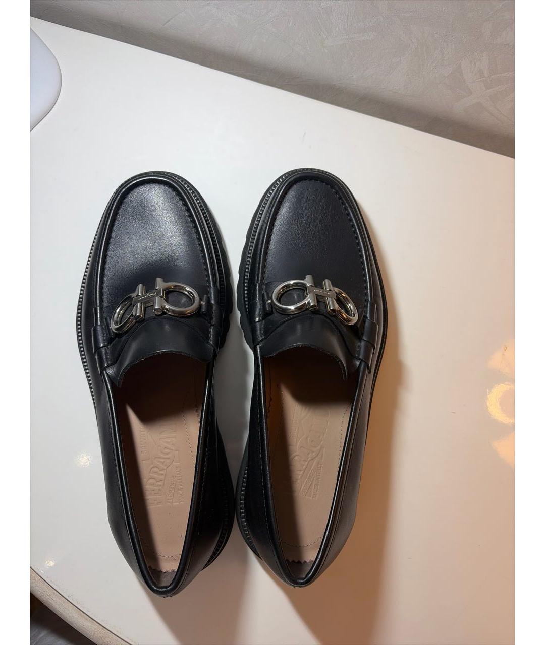 FERRAGAMO Черные кожаные лоферы, фото 3
