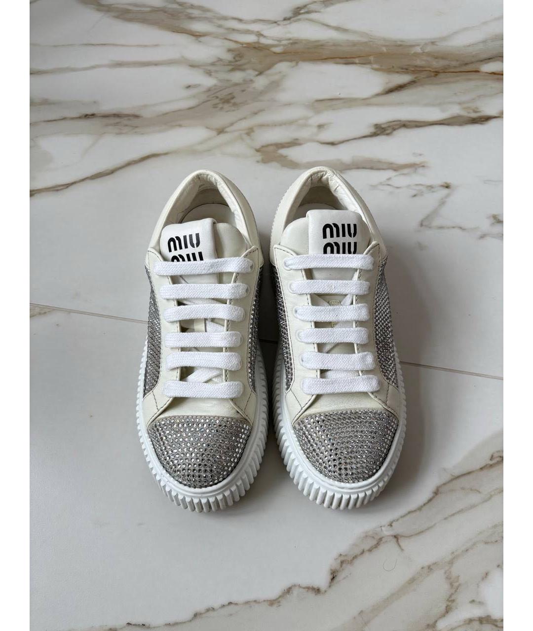 MIU MIU Серебряные кожаные кеды, фото 2
