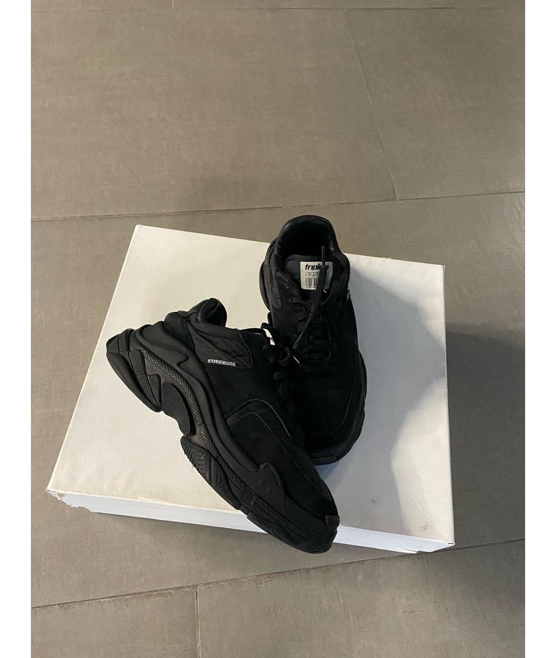 BALENCIAGA Черные кожаные низкие кроссовки / кеды, фото 3