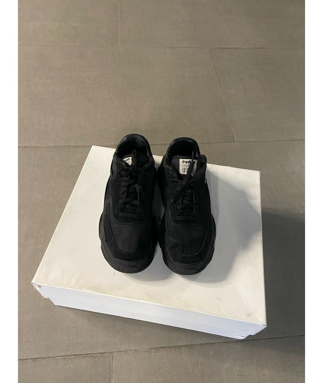 BALENCIAGA Черные кожаные низкие кроссовки / кеды, фото 2