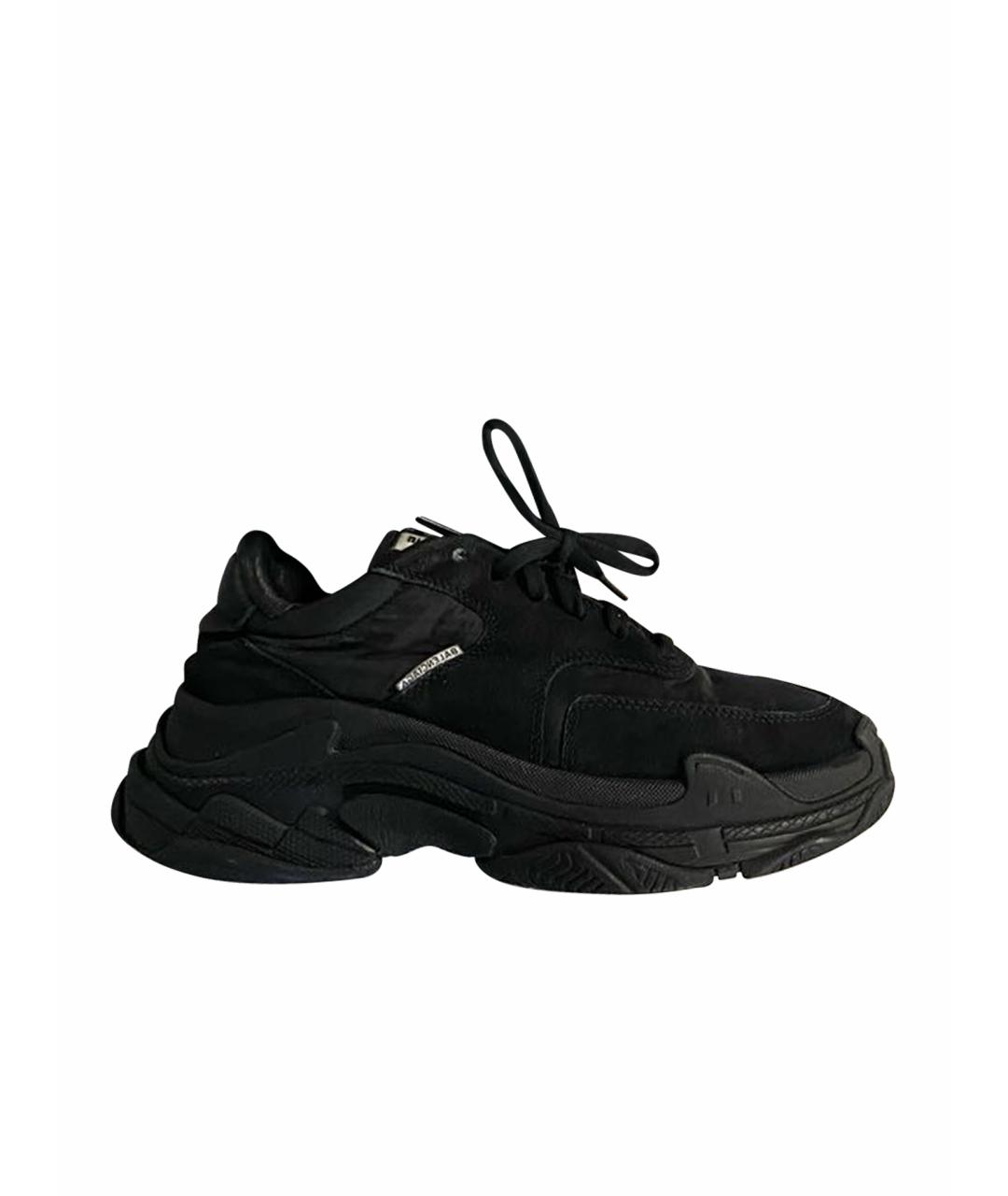BALENCIAGA Черные кожаные низкие кроссовки / кеды, фото 1