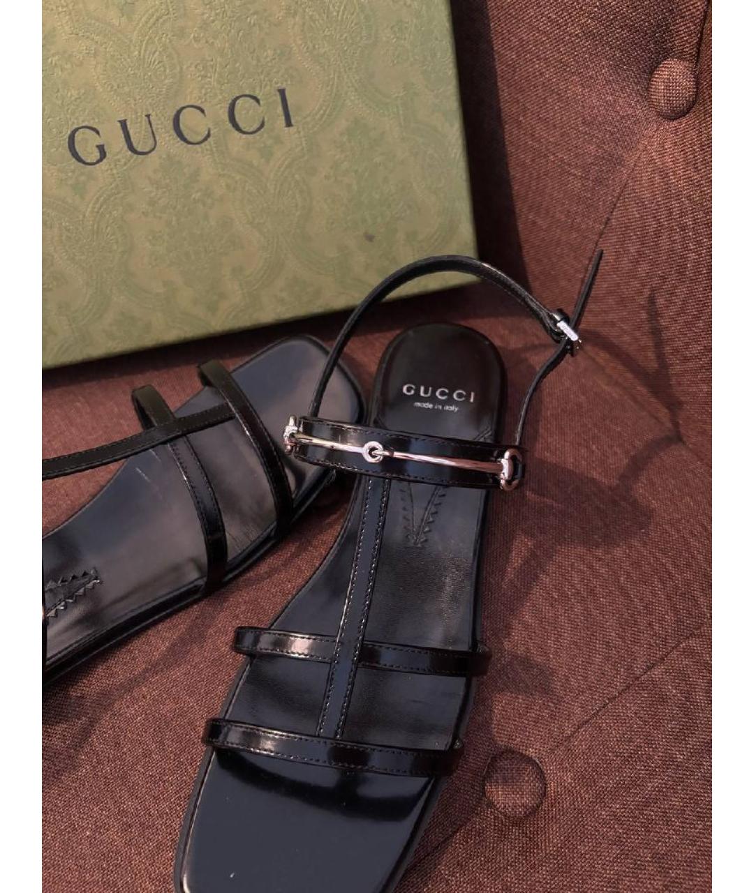 GUCCI Черные сандалии из лакированной кожи, фото 6