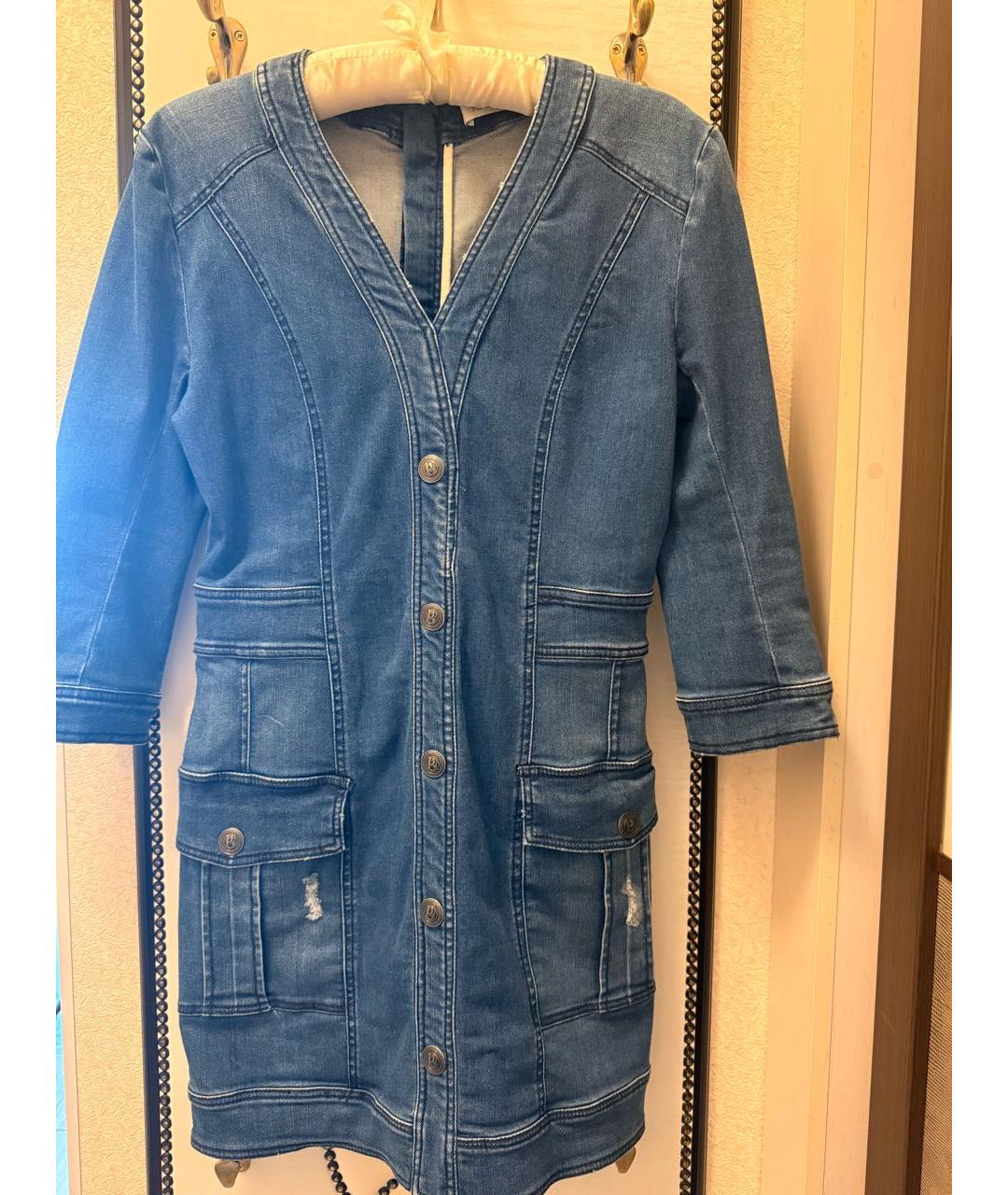 BALMAIN Темно-синее деним повседневное платье, фото 5