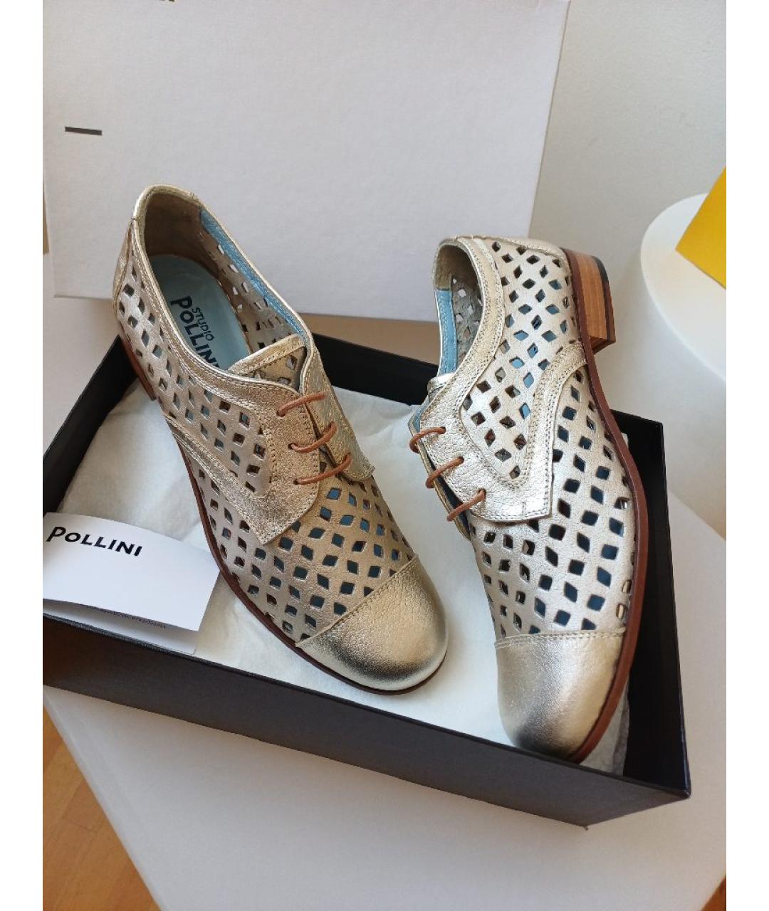 POLLINI Золотые кожаные брогги и оксфорды, фото 2