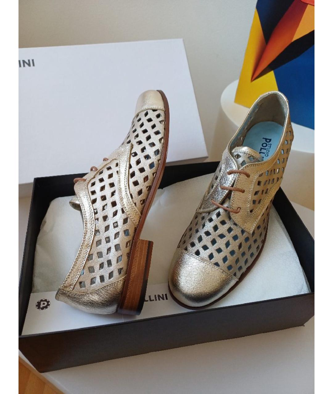 POLLINI Золотые кожаные брогги и оксфорды, фото 4