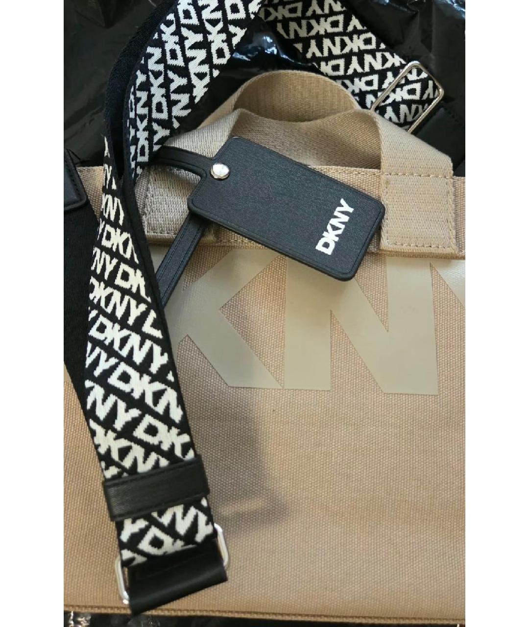 DKNY Бежевая хлопковая сумка с короткими ручками, фото 5