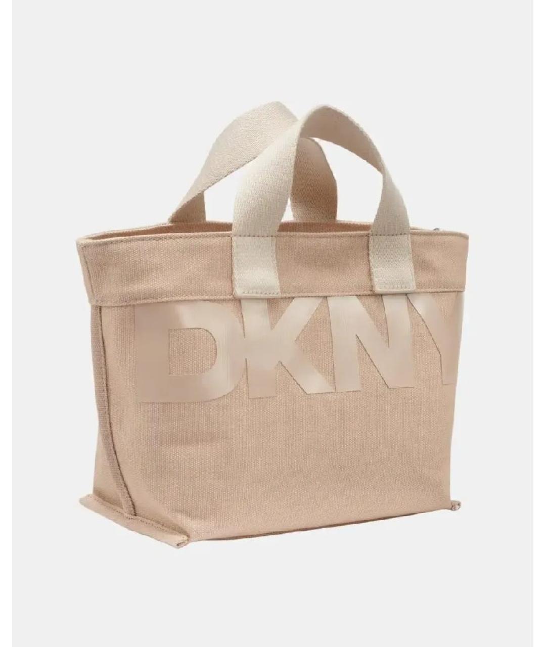 DKNY Бежевая хлопковая сумка с короткими ручками, фото 2