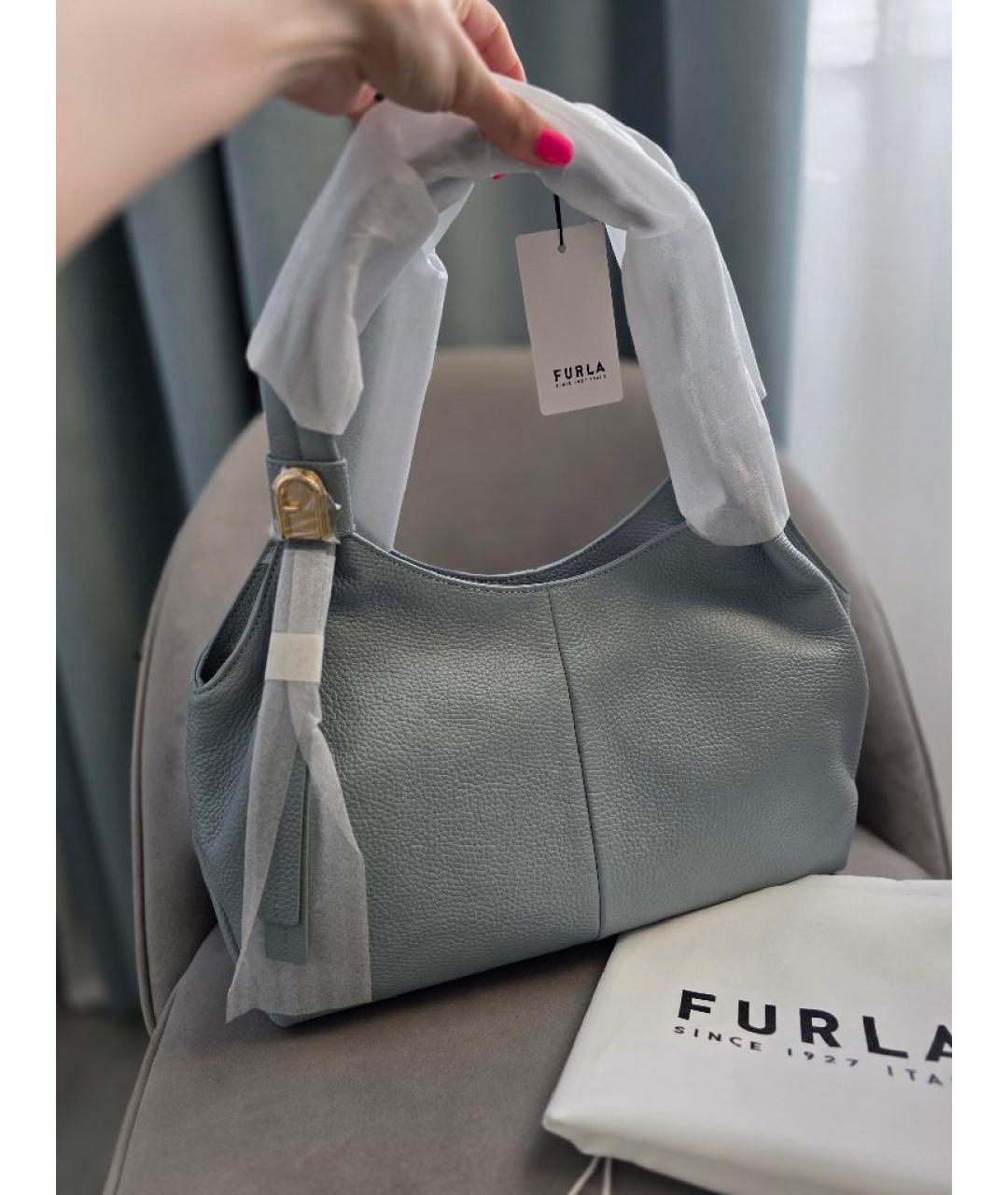 FURLA Голубая кожаная сумка с короткими ручками, фото 3