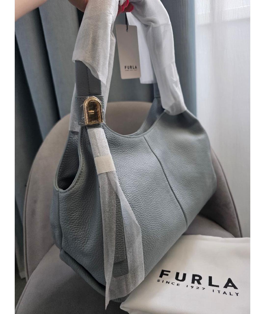 FURLA Голубая кожаная сумка с короткими ручками, фото 2