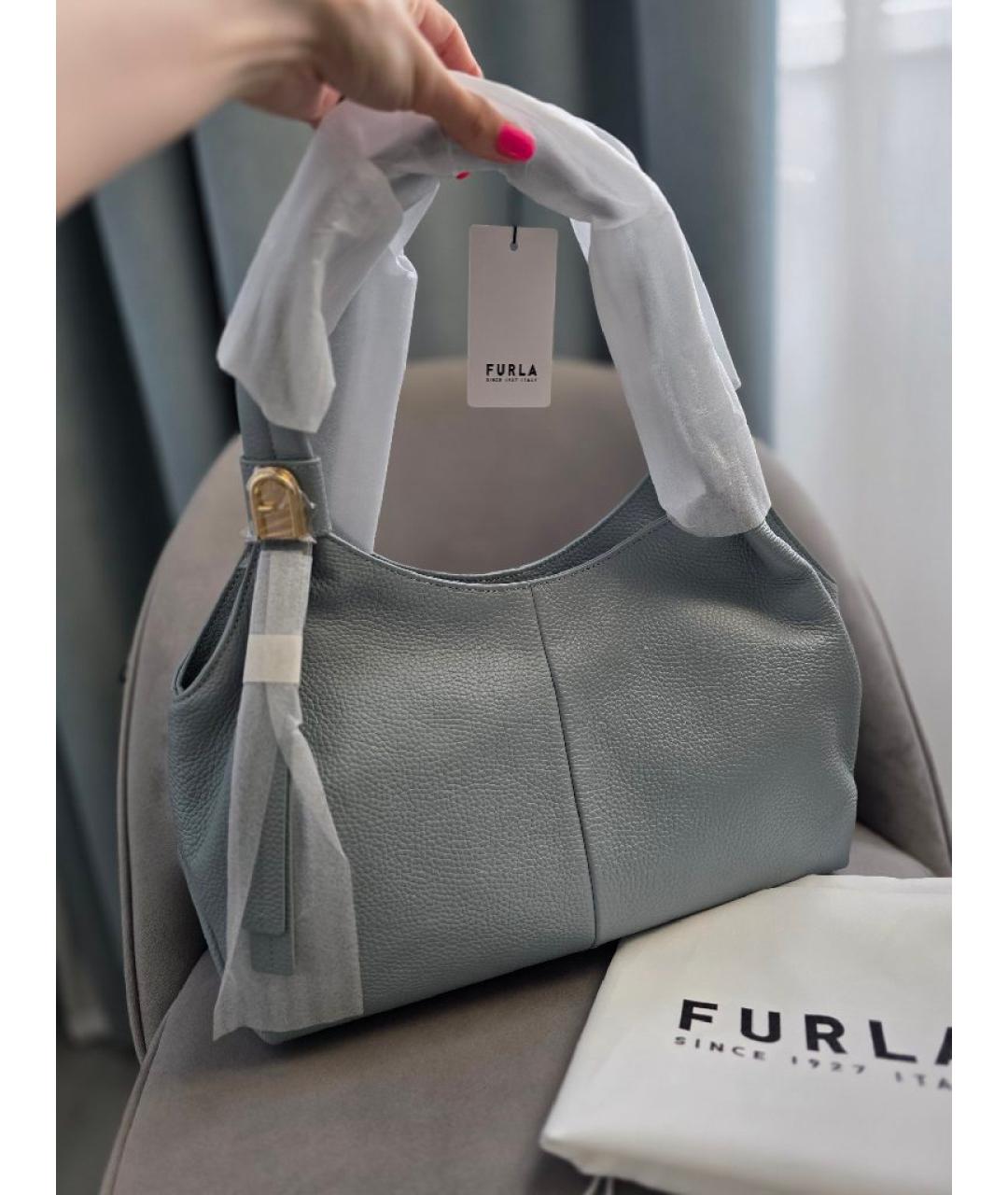 FURLA Голубая кожаная сумка с короткими ручками, фото 5