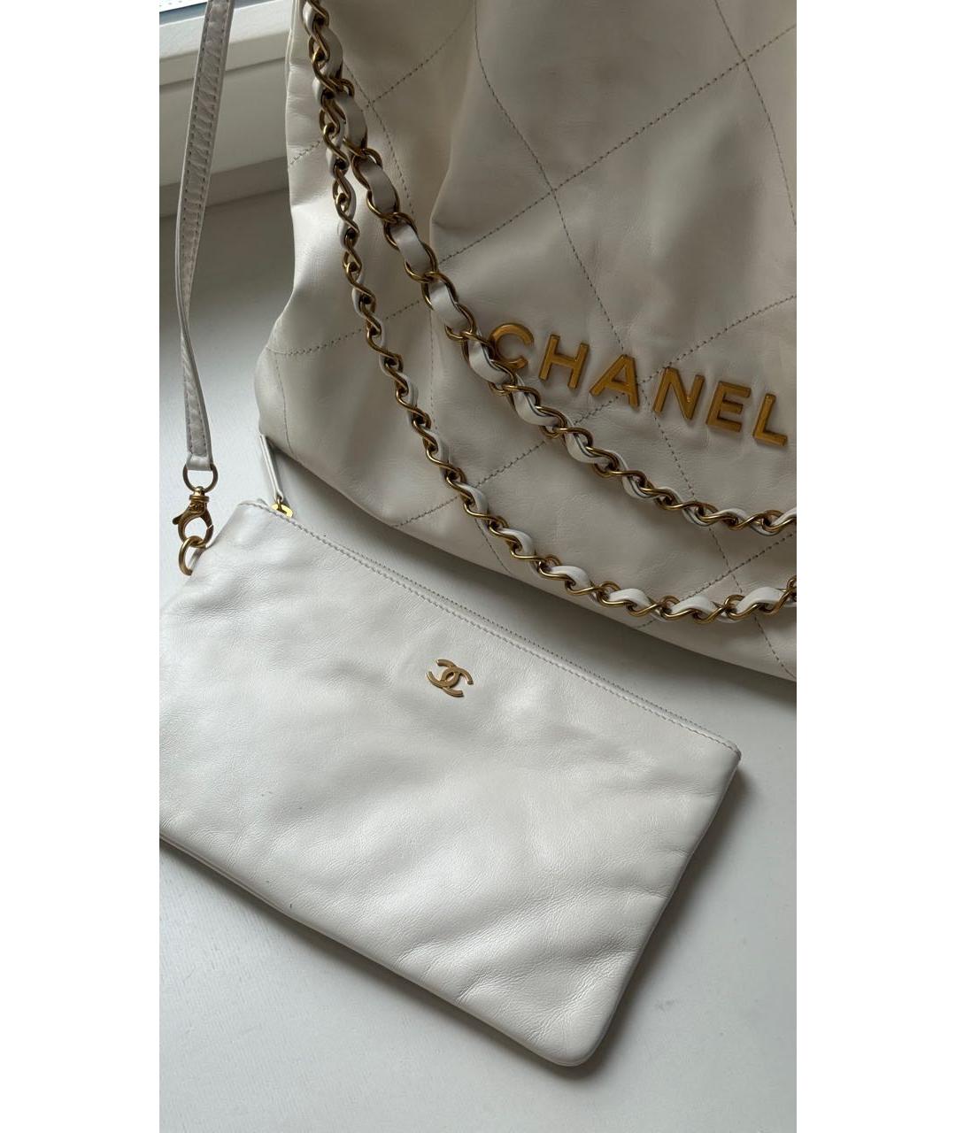 CHANEL Белая кожаная сумка тоут, фото 6