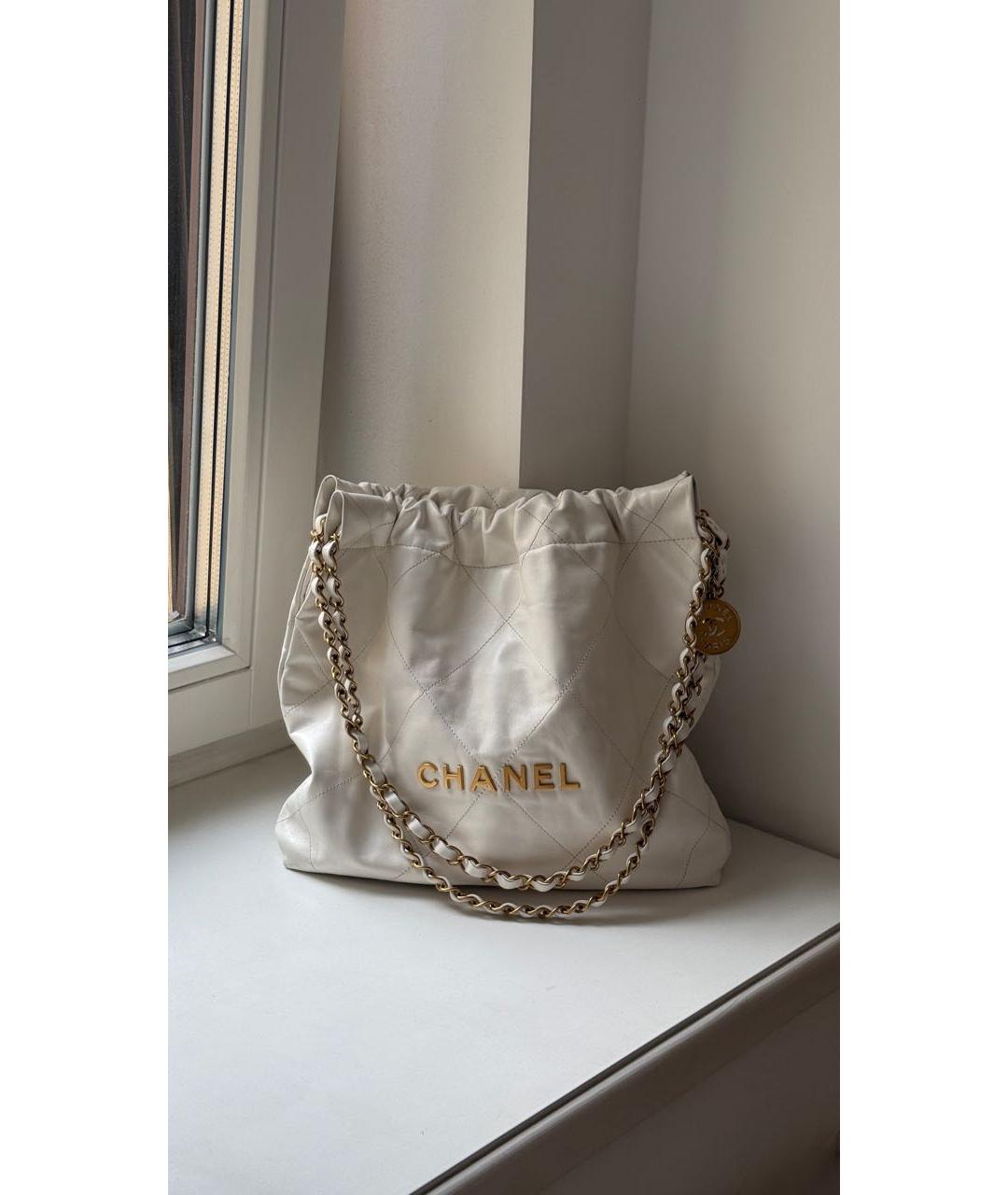 CHANEL Белая кожаная сумка тоут, фото 8