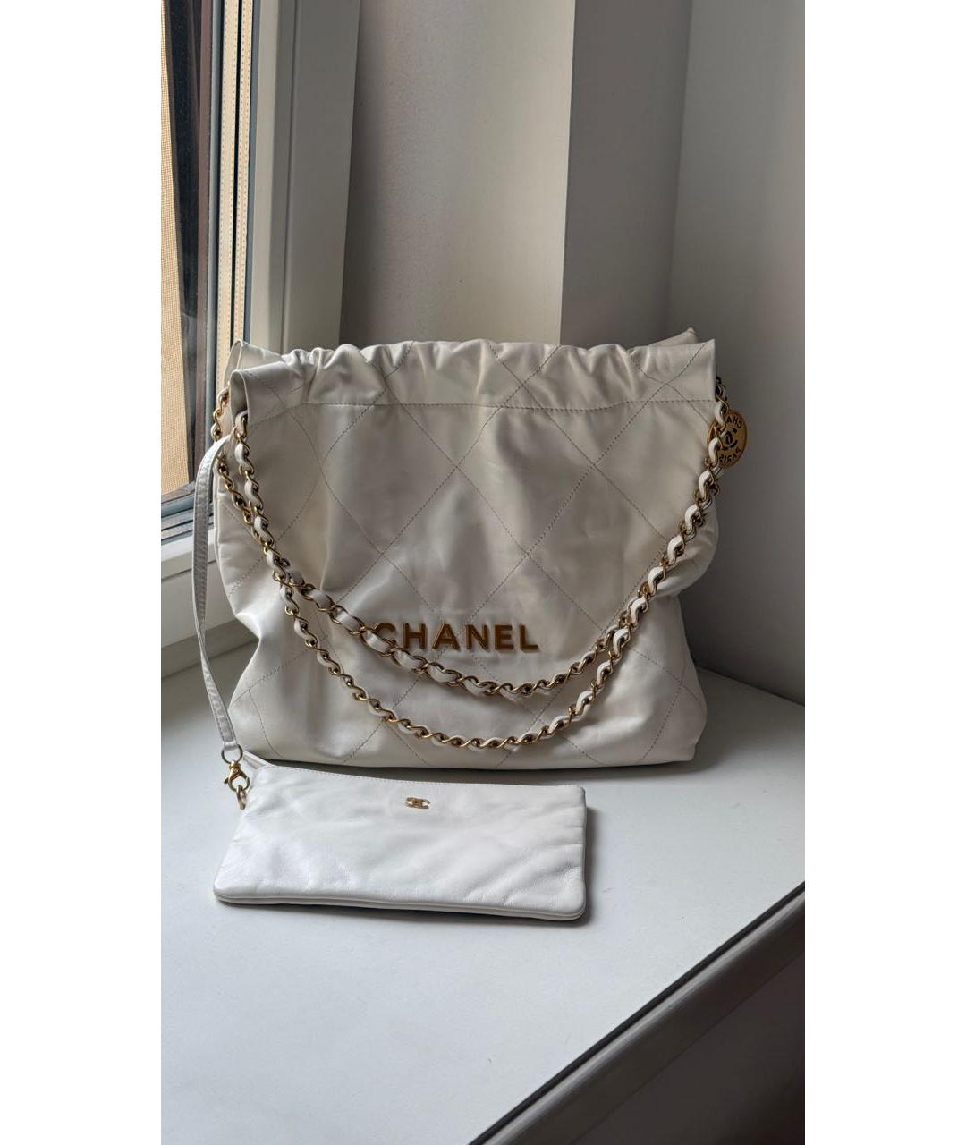 CHANEL Белая кожаная сумка тоут, фото 5