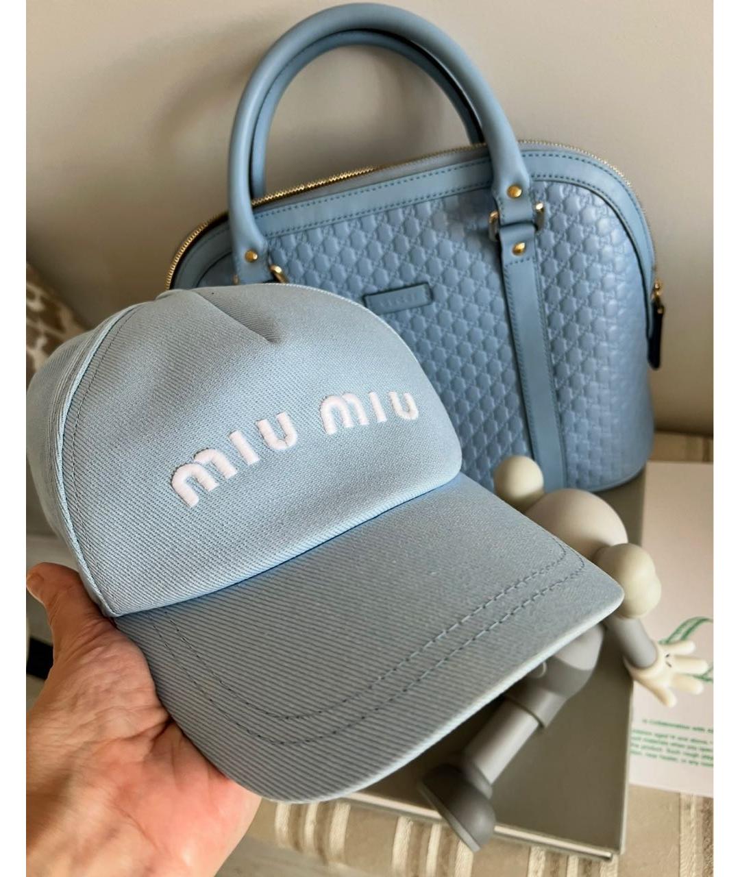 MIU MIU Голубая хлопковая кепка, фото 3