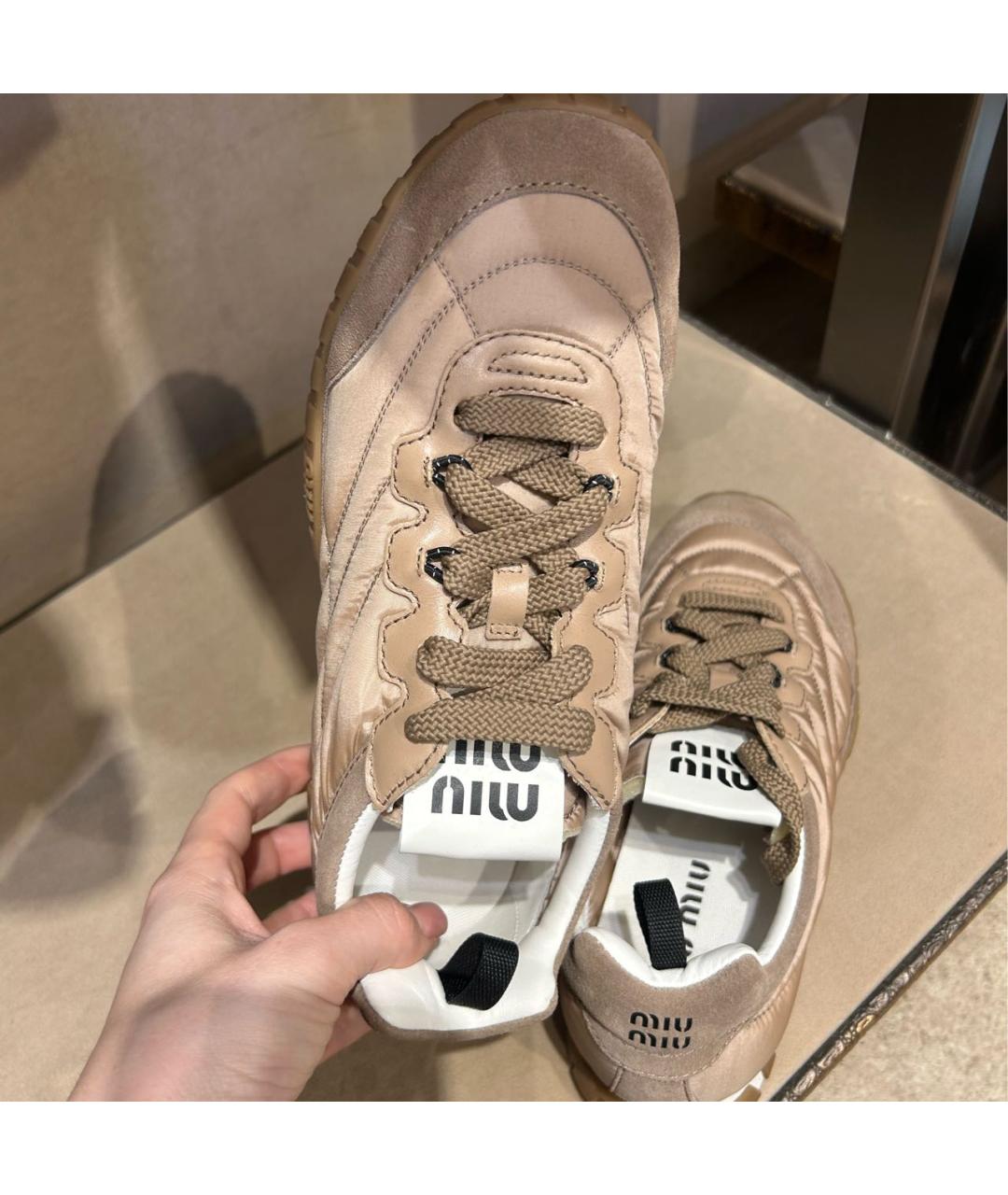 MIU MIU Розовые текстильные кроссовки, фото 6