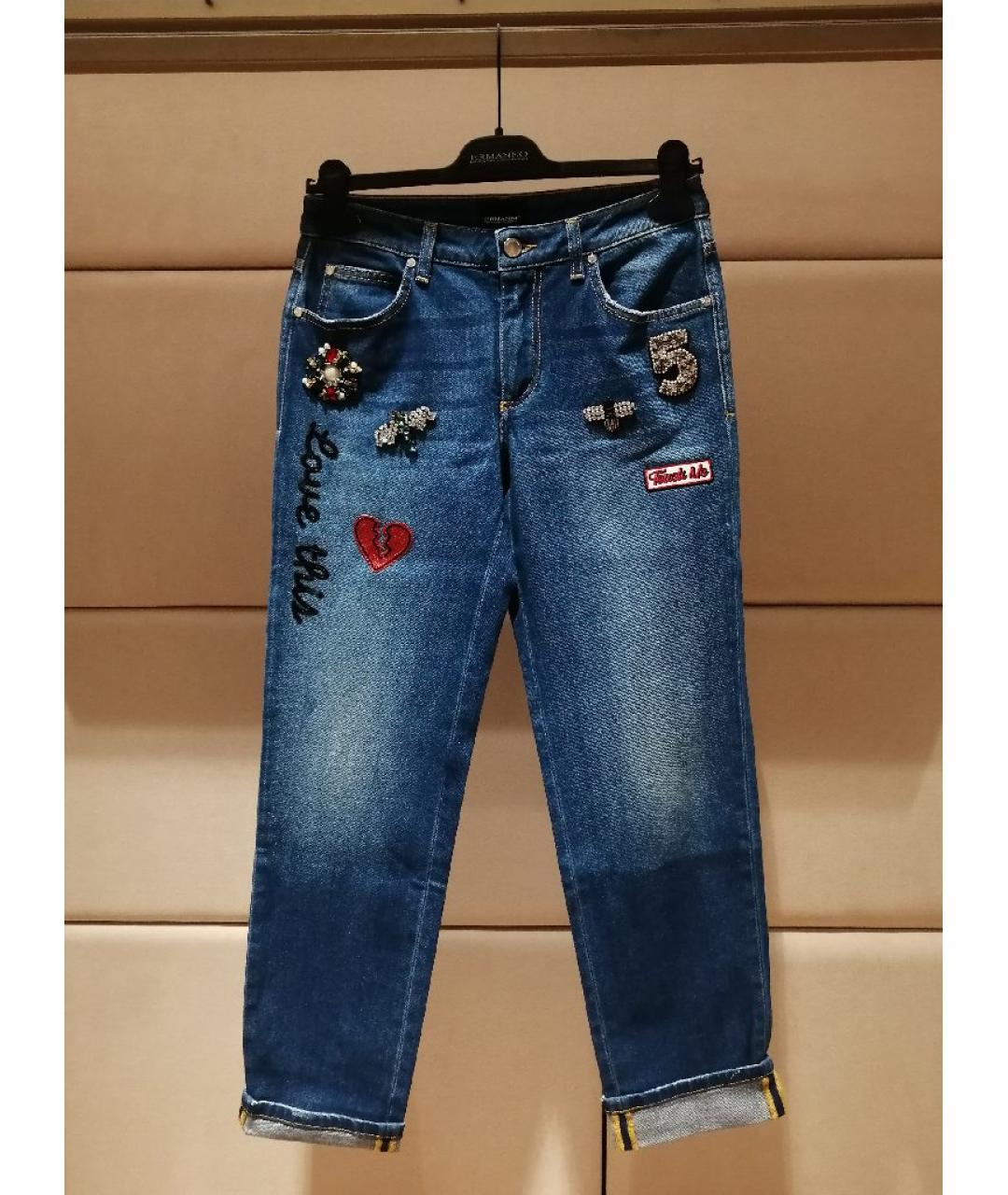 ERMANNO SCERVINO Синие хлопковые прямые джинсы, фото 3
