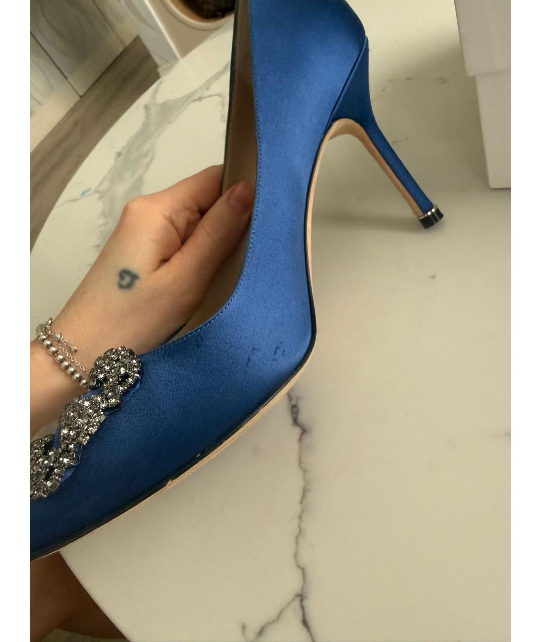 MANOLO BLAHNIK Синие текстильные туфли, фото 9