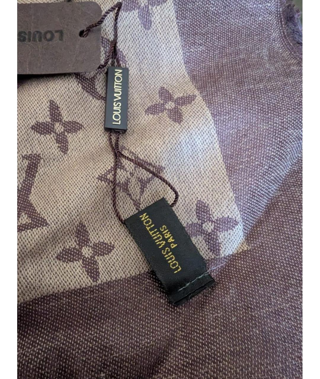 LOUIS VUITTON Коричневый шерстяной платок, фото 3