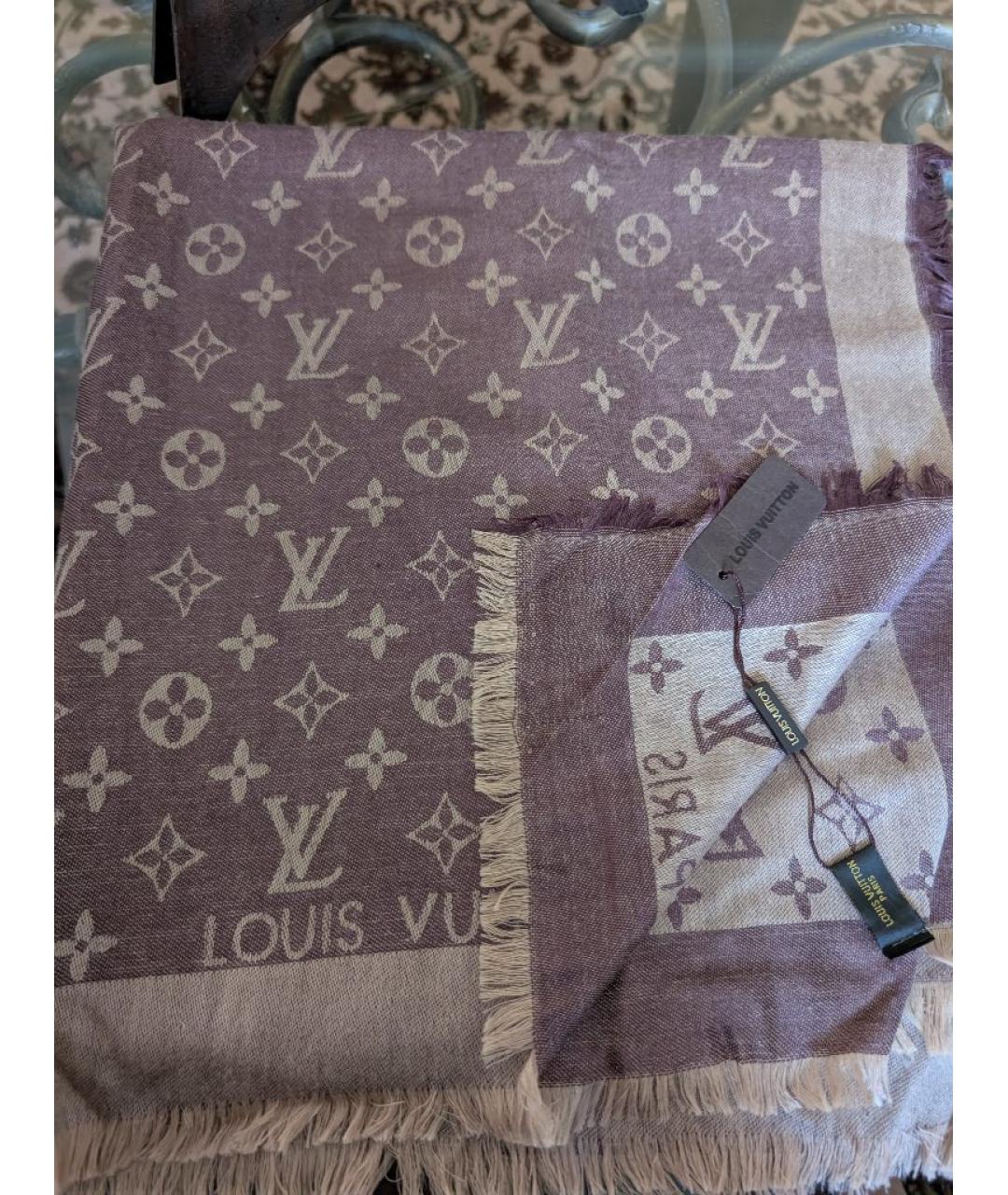 LOUIS VUITTON Коричневый шерстяной платок, фото 5