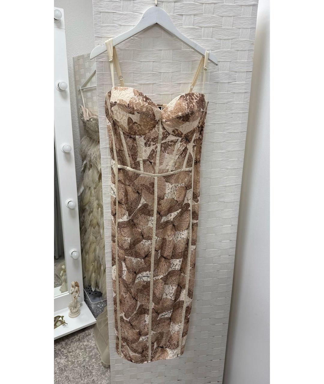 ELISABETTA FRANCHI Бежевое вискозное коктейльное платье, фото 5