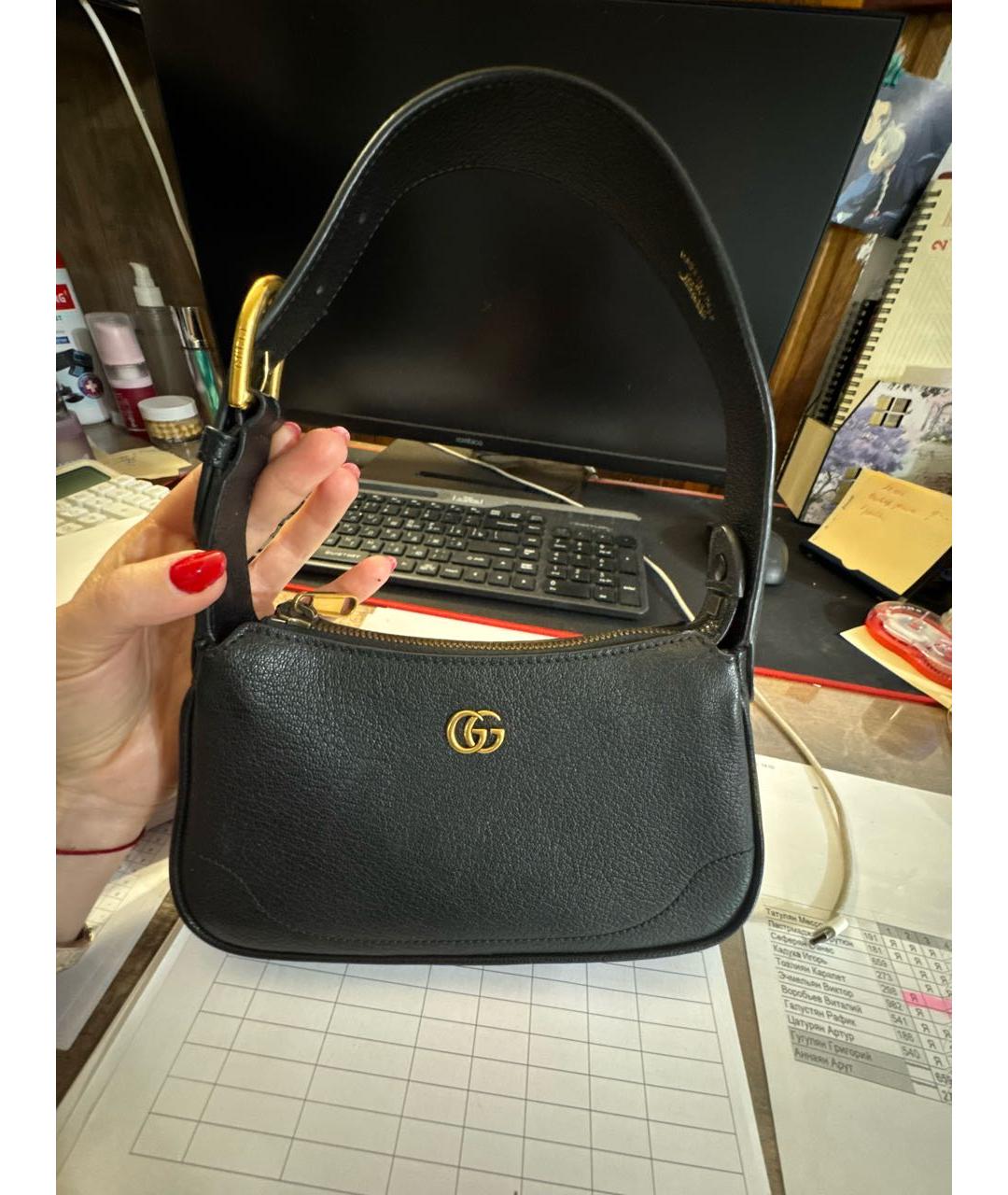 GUCCI Черная кожаная сумка с короткими ручками, фото 5