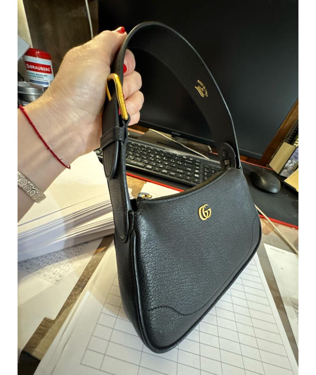 GUCCI Черная кожаная сумка с короткими ручками, фото 2