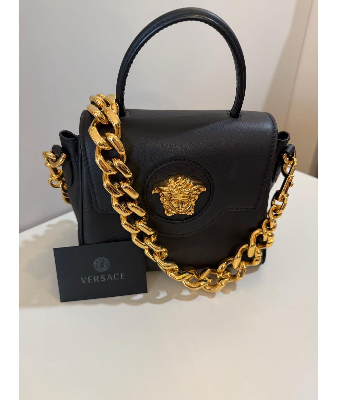 VERSACE Черная кожаная сумка с короткими ручками, фото 3