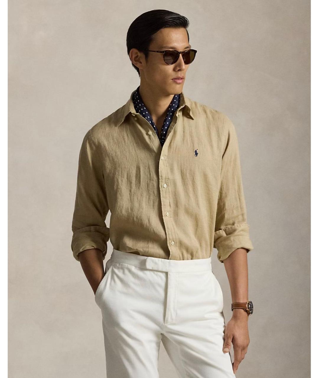 POLO RALPH LAUREN Бежевая льняная кэжуал рубашка, фото 2