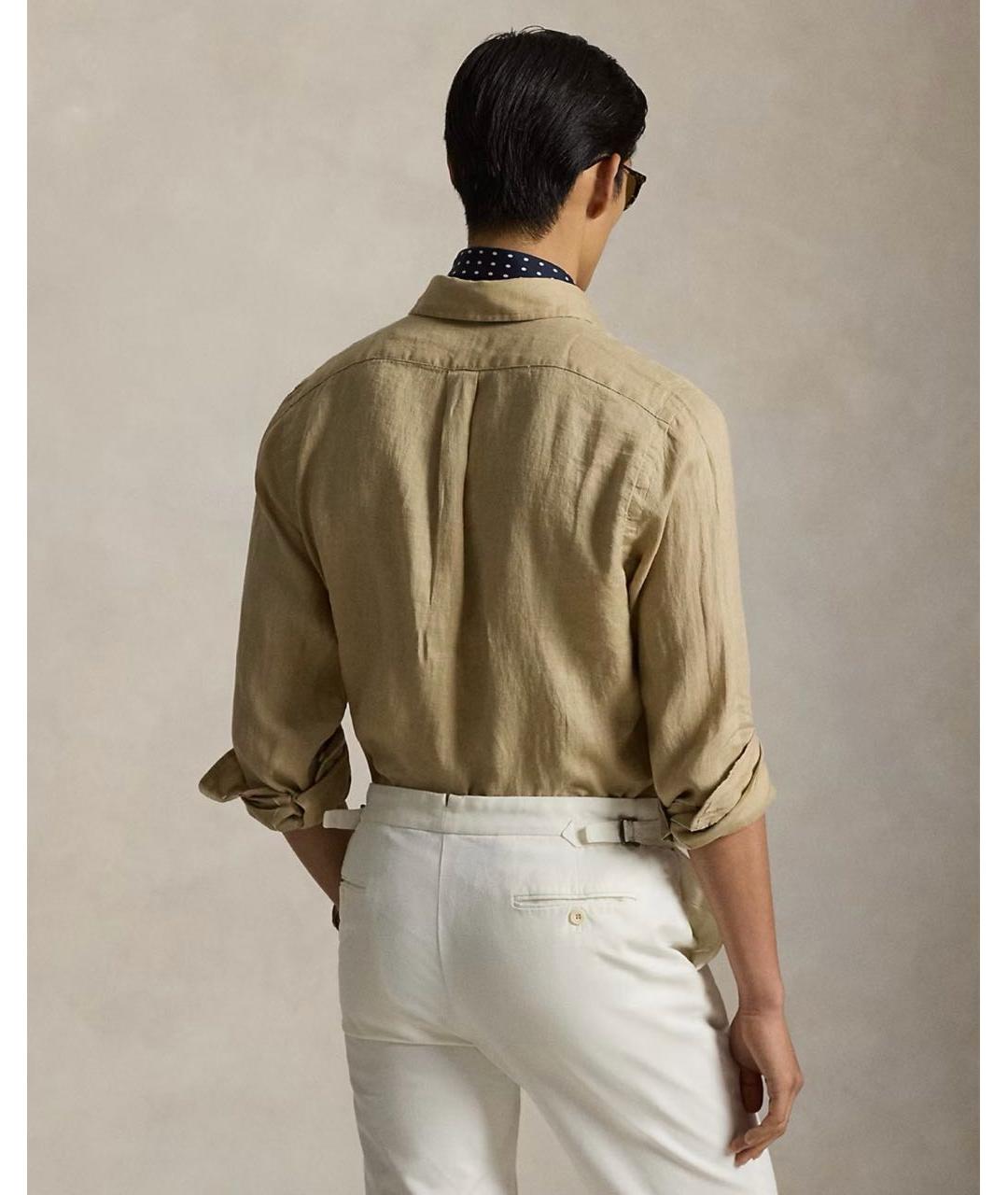 POLO RALPH LAUREN Бежевая льняная кэжуал рубашка, фото 4
