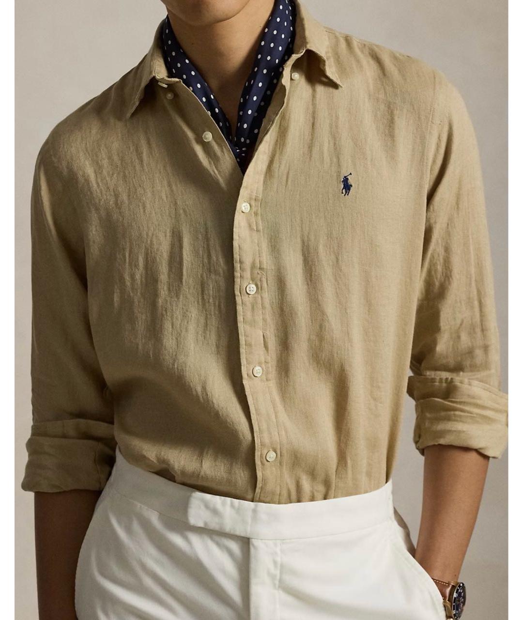 POLO RALPH LAUREN Бежевая льняная кэжуал рубашка, фото 5