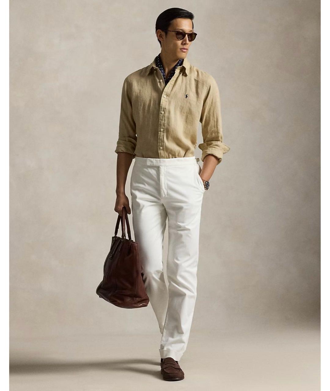 POLO RALPH LAUREN Бежевая льняная кэжуал рубашка, фото 3