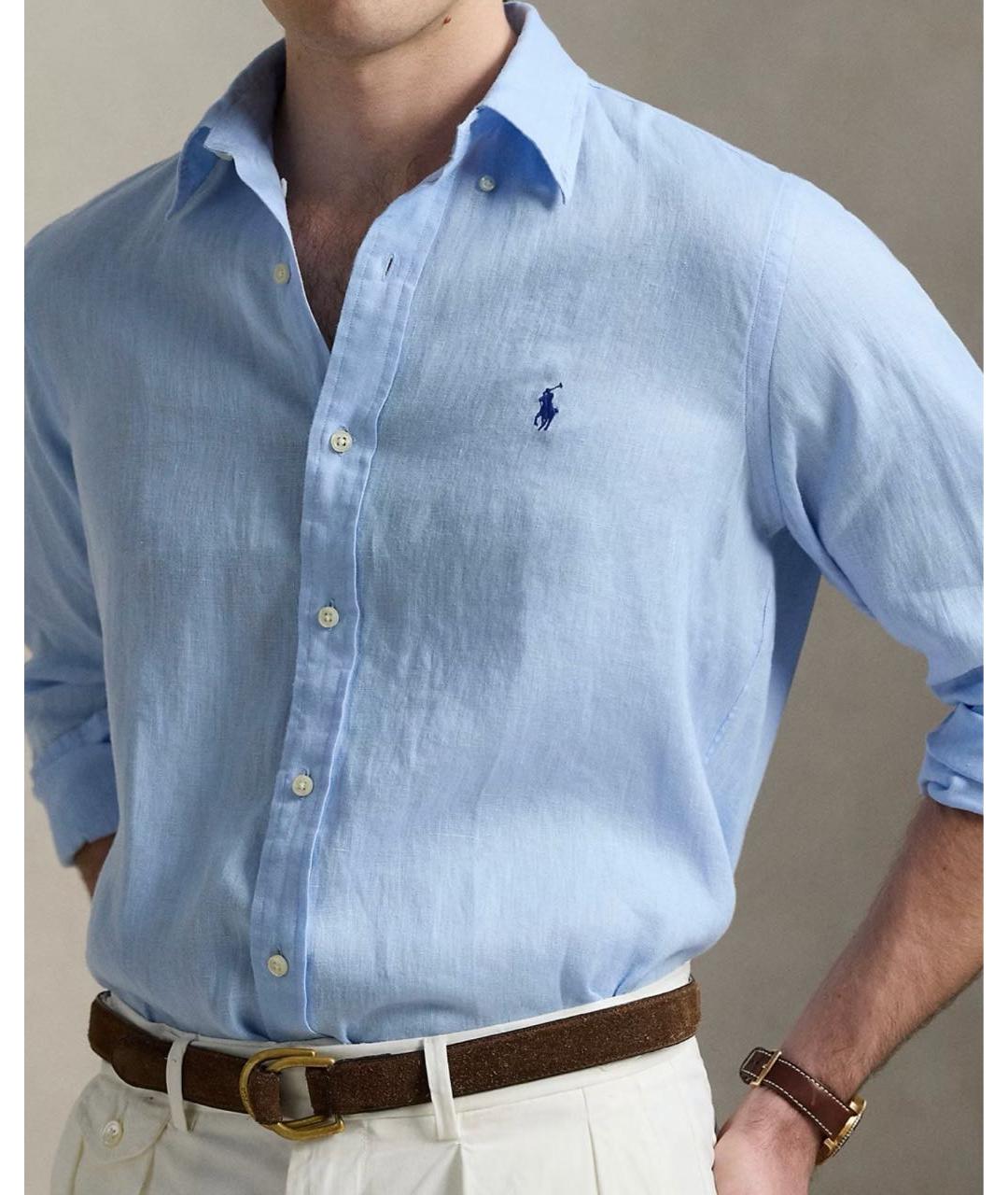 POLO RALPH LAUREN Голубая льняная кэжуал рубашка, фото 2