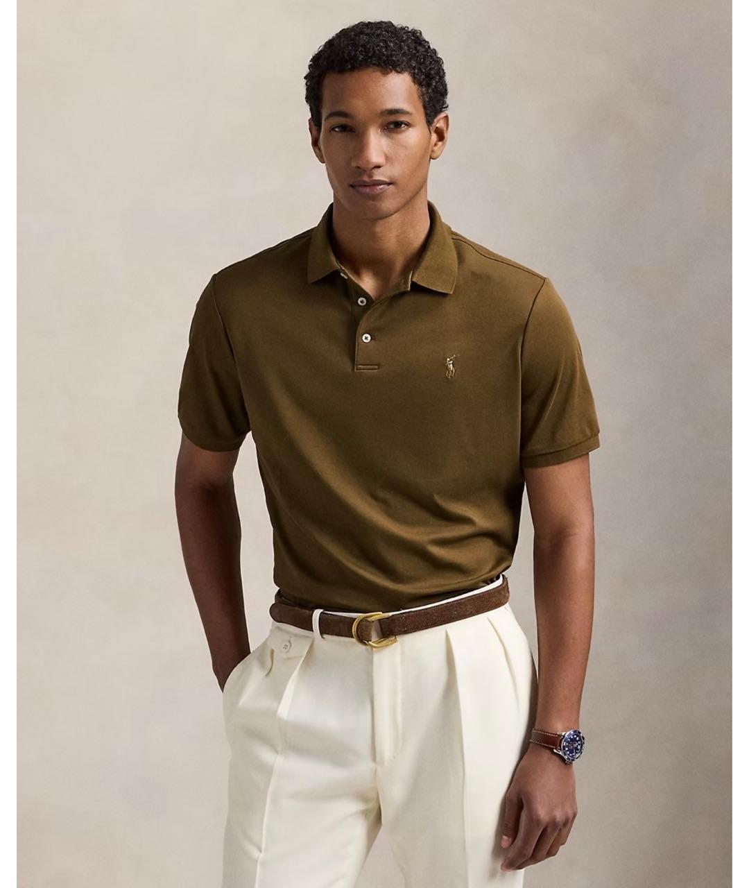 POLO RALPH LAUREN Коричневое хлопковое поло с коротким рукавом, фото 4