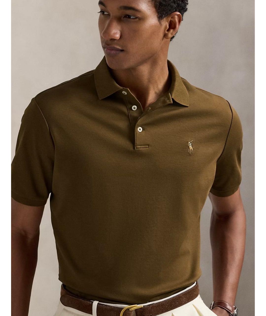 POLO RALPH LAUREN Коричневое хлопковое поло с коротким рукавом, фото 2