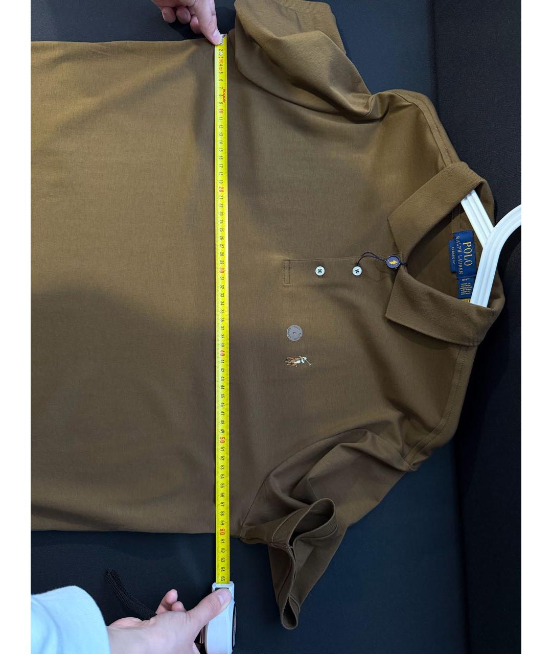 POLO RALPH LAUREN Коричневое хлопковое поло с коротким рукавом, фото 5