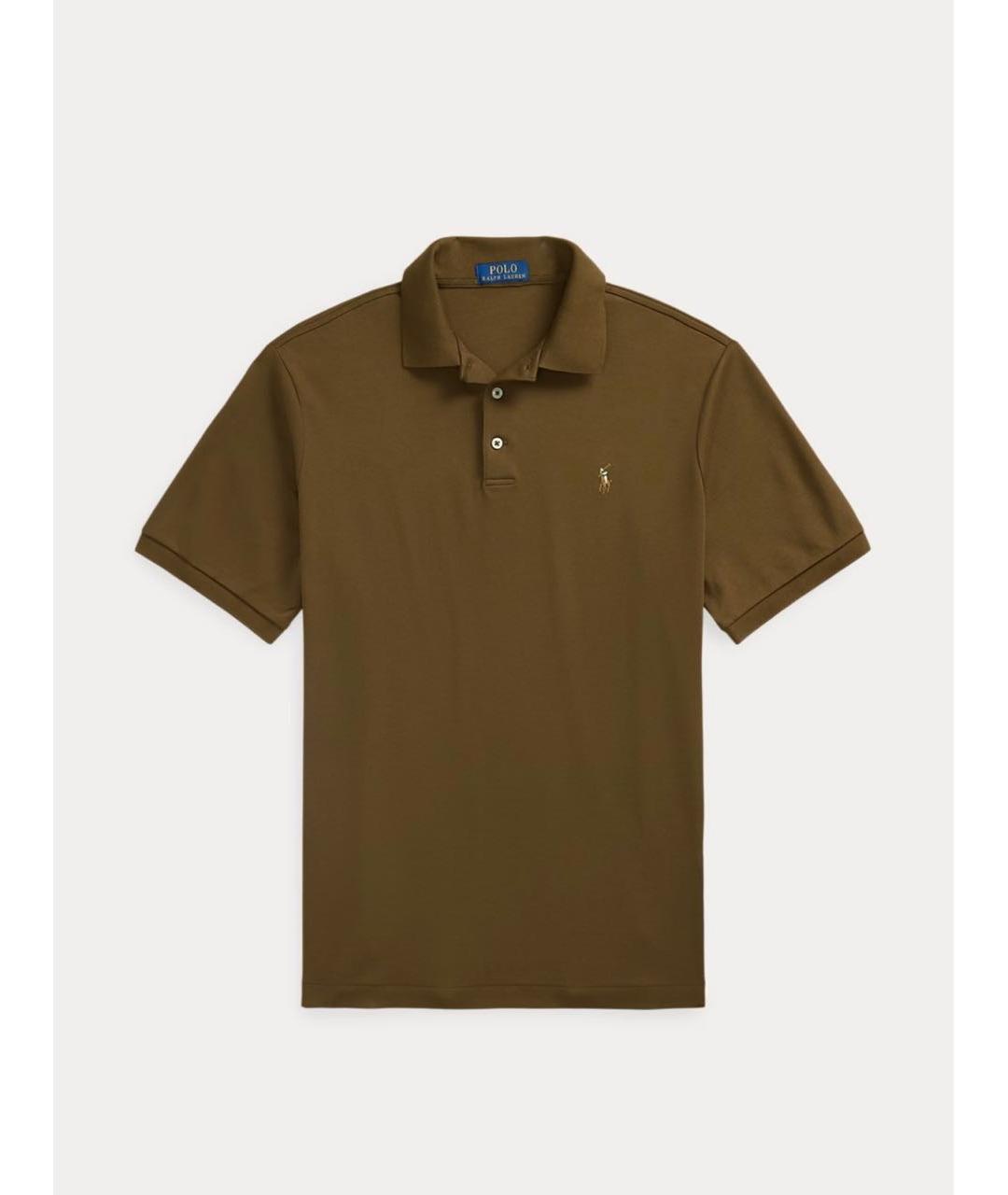 POLO RALPH LAUREN Коричневое хлопковое поло с коротким рукавом, фото 7