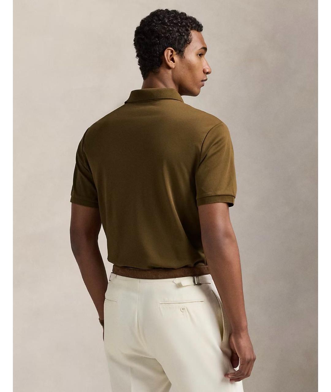 POLO RALPH LAUREN Коричневое хлопковое поло с коротким рукавом, фото 3